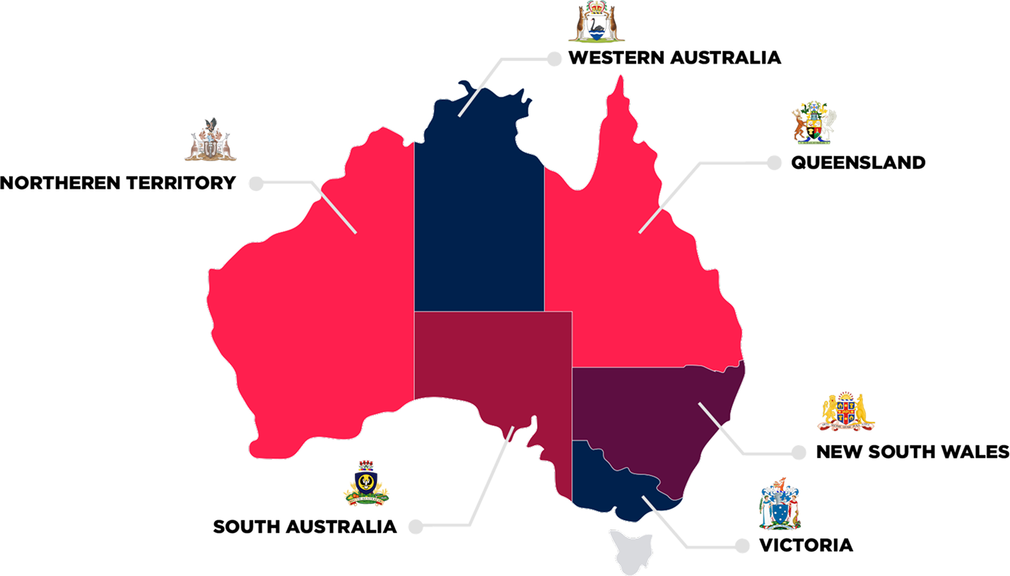 Australia map with state highlights